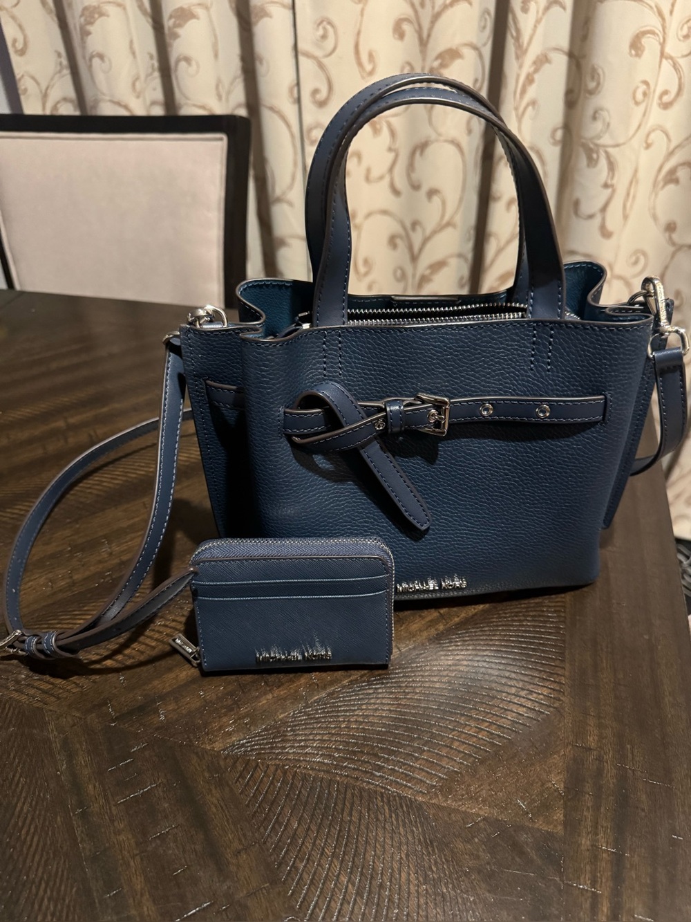Michael Kors Navy Leather Small Satchel with Card Case